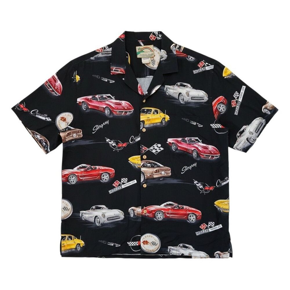 Paradise Found Shirt Size XL Black Corvette Stingray All Over Print Hawaiian